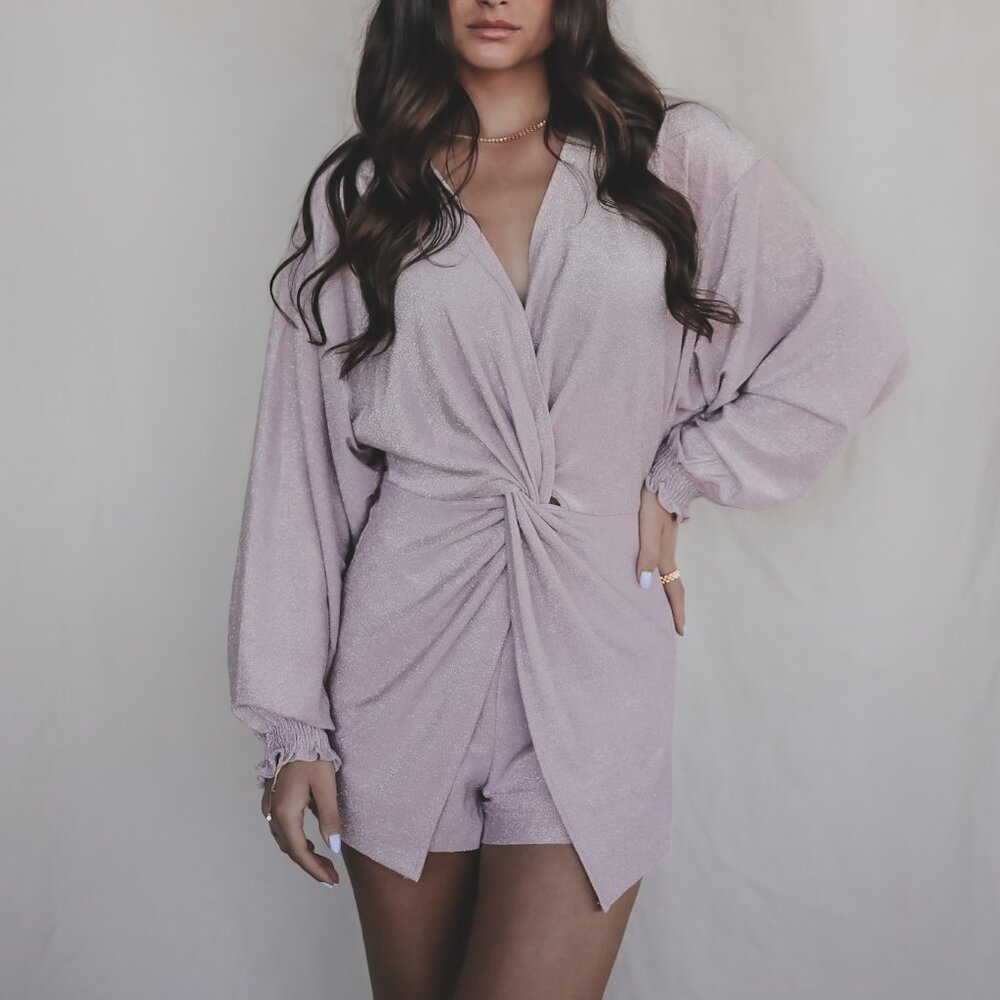 Amazing Lace Lilac Twist-Front Long Sleeve Romper